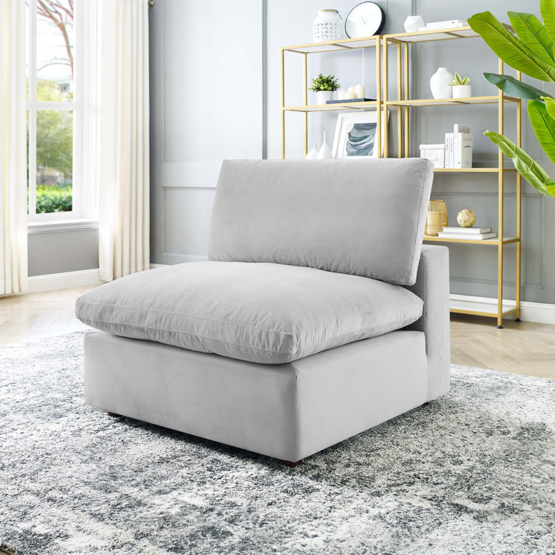 Commix Down Filled Overstuffed Performance Velvet Armless Chair, Light Gray Velvet
