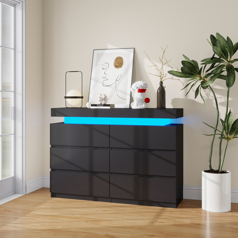 Modern LED Dresser With Motion Sensor Lights | Smart Storage & Safe Design, Black