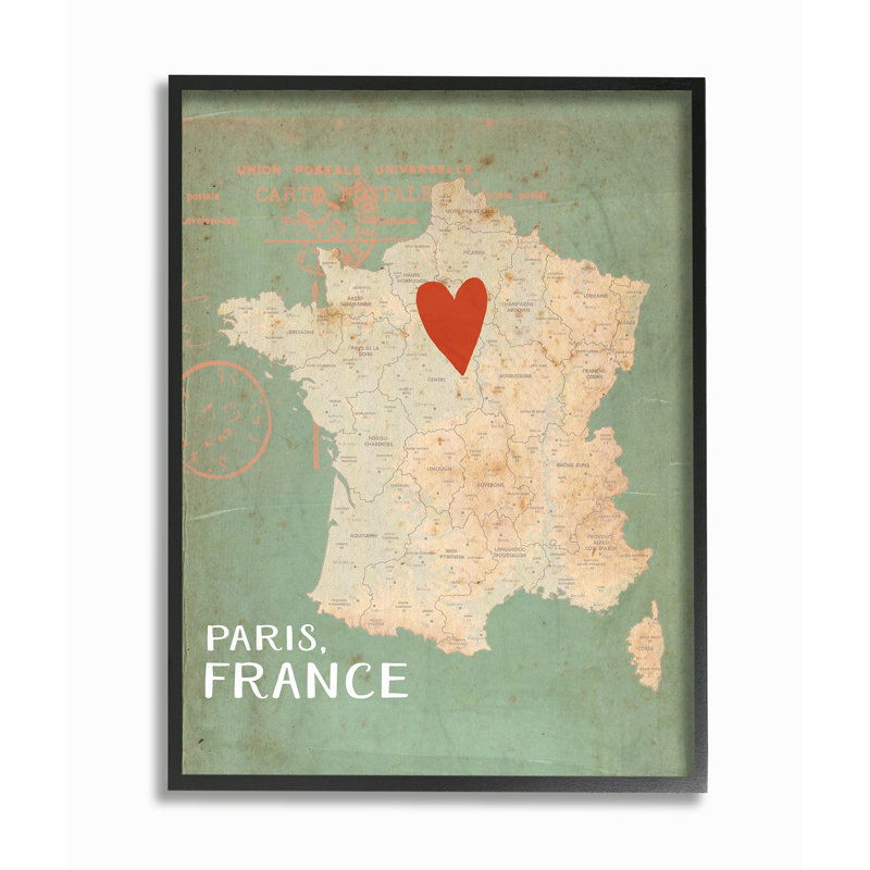 «My Heart is In Paris Map» par Katie Doucette, reproduction d'art graphique sur toile, H 14 po x l 11 po