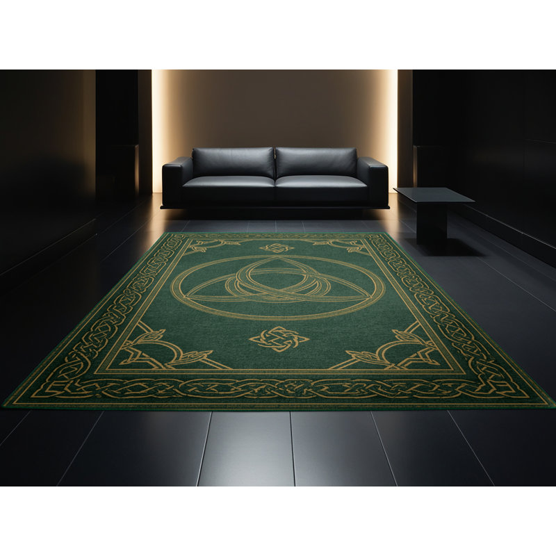 Tapis abstrait moderne et contemporain Balbo St Patties lavable à la machine - Reliure verte, 6 x 9
