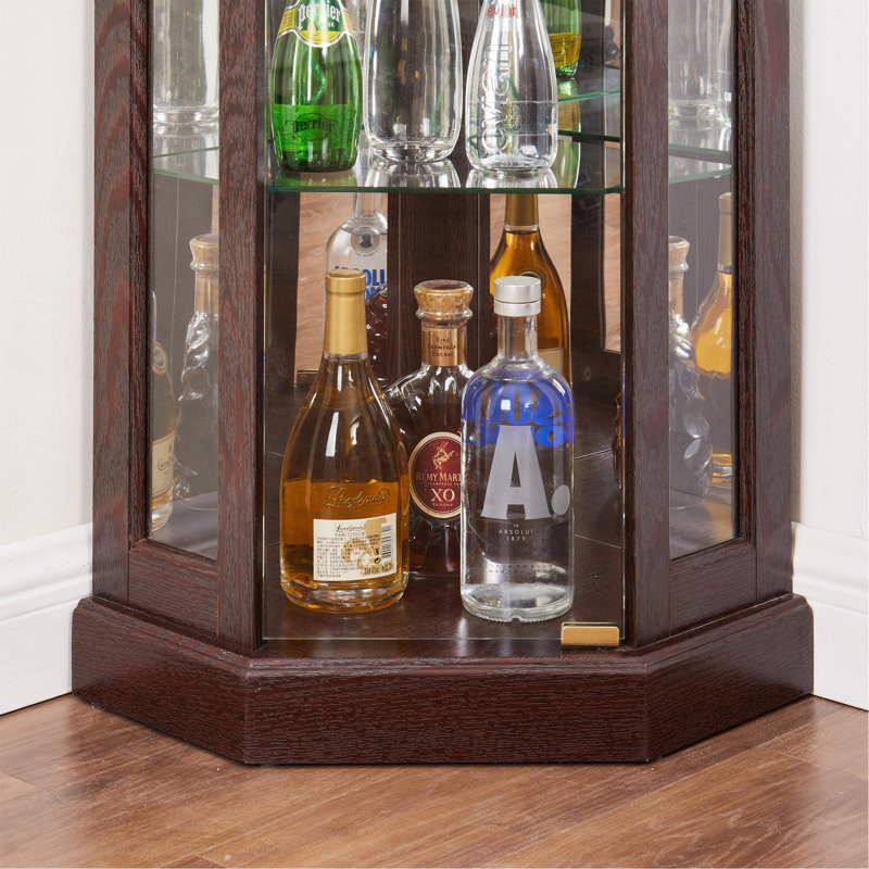 Corner Glass Cabinet Lighted Curio Cabinet Corner Display Case For Living Room, Curio Cabinet, Antique Collection, Wine,Bar Glass Storage Light Included