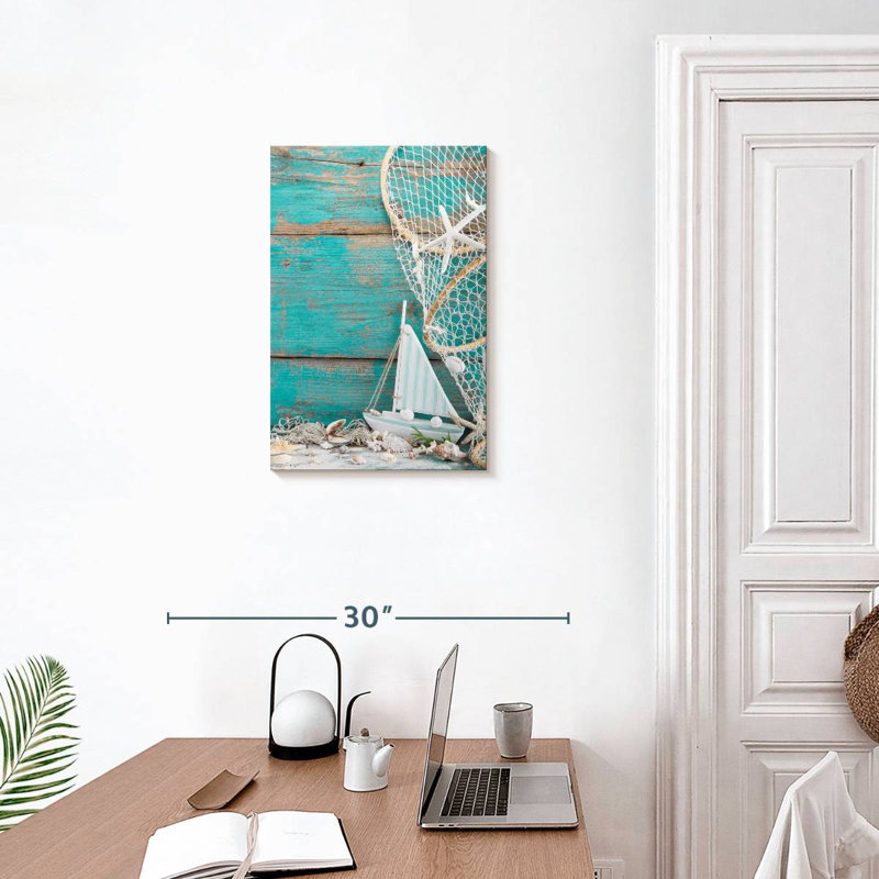 Seashells and sailboat Aletra, H 24 po x l 16 po