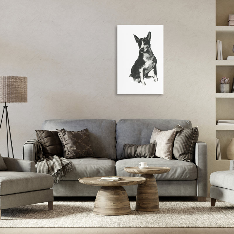 Dessin de chien gris anthracite par Cartissi, H 36 po x l 24 po x P 1,5 po