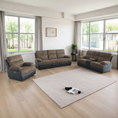 3 Pieces Power Recliner Living Room Sofa Set With Led