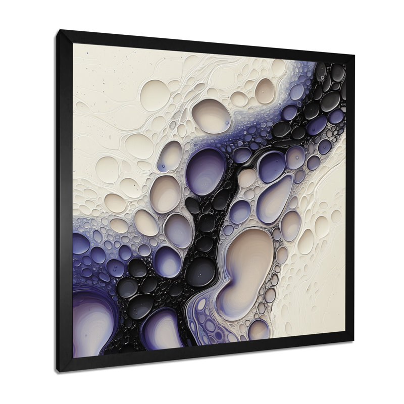 Omni rythmique bruine de lavande liquide Dreams I - goutte peinture d'art mural, H 16 po x l 16 po, Avec cadre, Noir