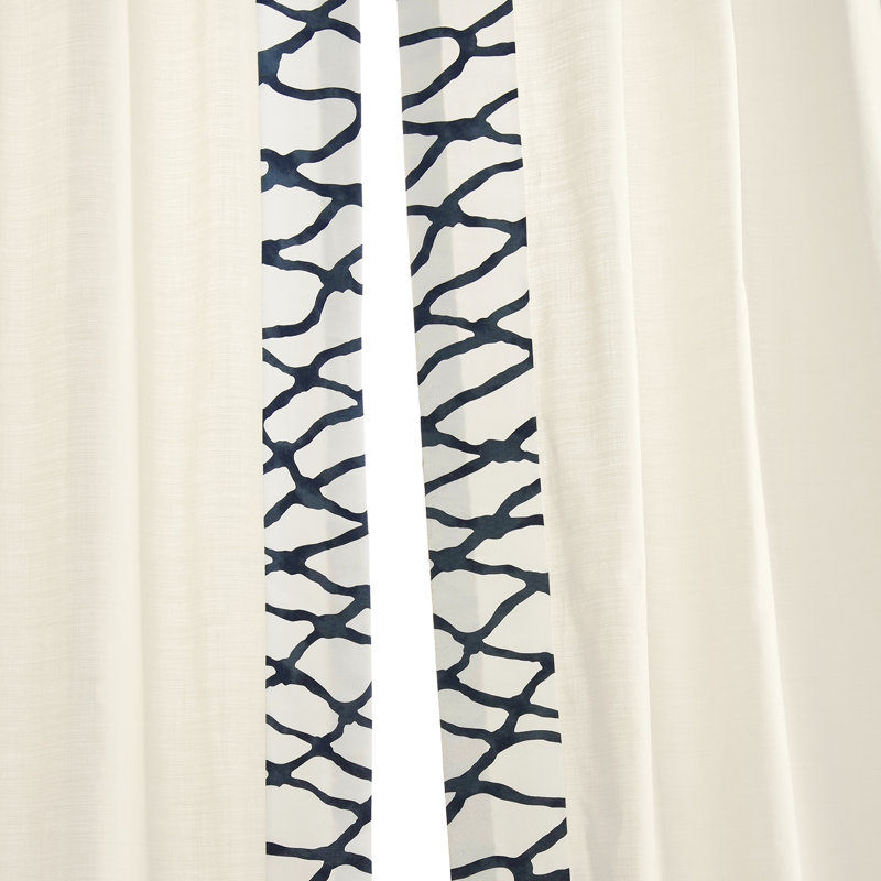 Geniene Nautical Edge Semi Sheer Solid Cotton Bordered - Single Panel D, 50" W x 96" L