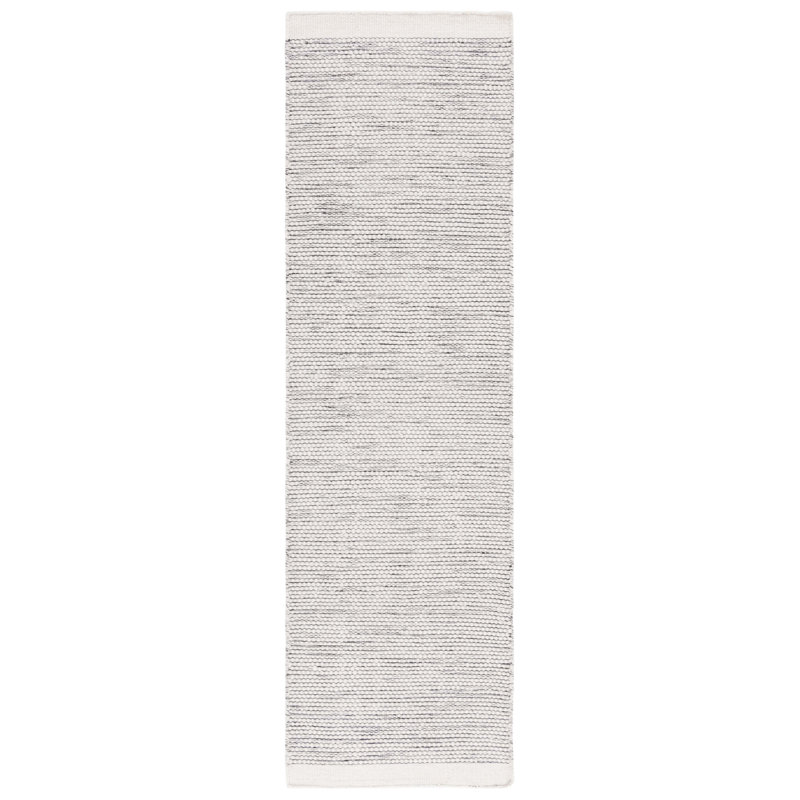 Tapis de couleur unie en laine / coton tissé à la main Tohei en ivoire / noir, Tapis de couloir 2 pi 3 po x 11 pi