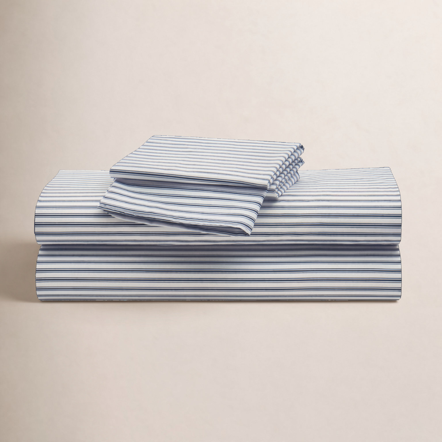 Navy French Ticking Bed Sheets, Full / Double Sheet Set with 2 Pillowcases