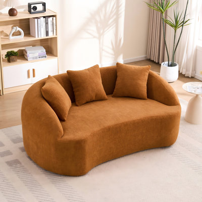 Chenille orange désossée moderne sans arête avec 3 coussins 049s avec 3 coussins, mise à niveau, canapé modulaire minimaliste pour le salon, le bureau, l’appartement, l’espace pour les invités avec un profil de L 39,4 po de hauteur 65 po, tissu luxueux à boulochage