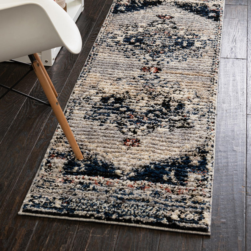 Tapis gris à motif géométrique Tucson, Tapis de couloir 2 pi x 8 pi