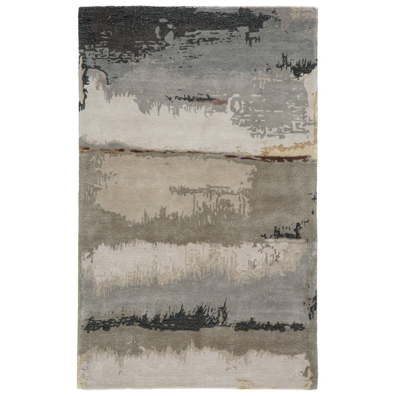Tapis gris / noir capitonné à motif abstrait Ardmore (9 pi x 13 pi), Rectangle 9 pi x 13 pi