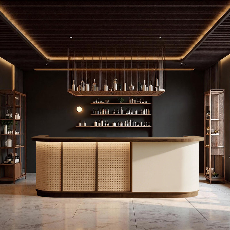 Retro Elegance Bar Counter – Stylish Multi-Use for Bars Lounges Pubs and Commercial Entertainment Areas, Beige/Brown