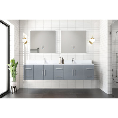 Meuble-lavabo double gris foncé 84 po x 22 po, comptoir en quartz blanc, robinet, miroirs à DEL de 36 po - pour rayer les rayures et porter une baignoire l 84 po x P 22 po avec surface, fonctionnalité longue durée