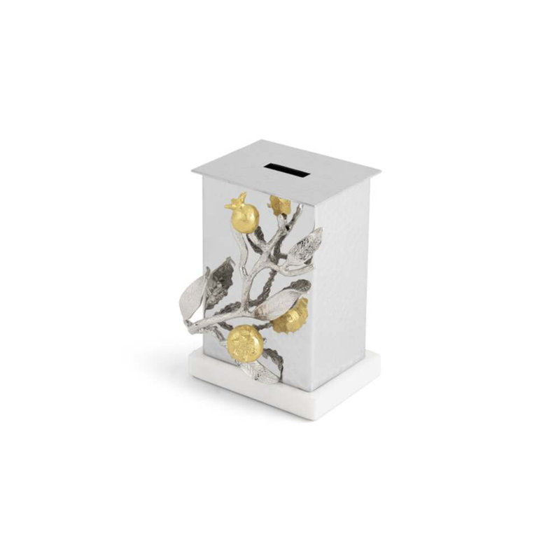 Pomegranate Silver & Gold Tzedakah Box