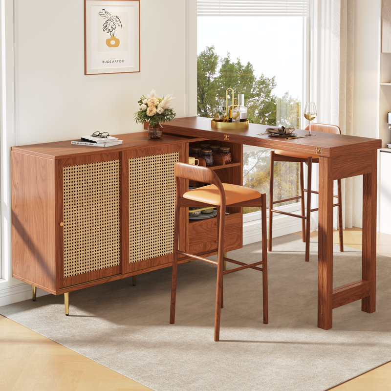 360° Expandable Rotating Bar Table With Storage Cabinet