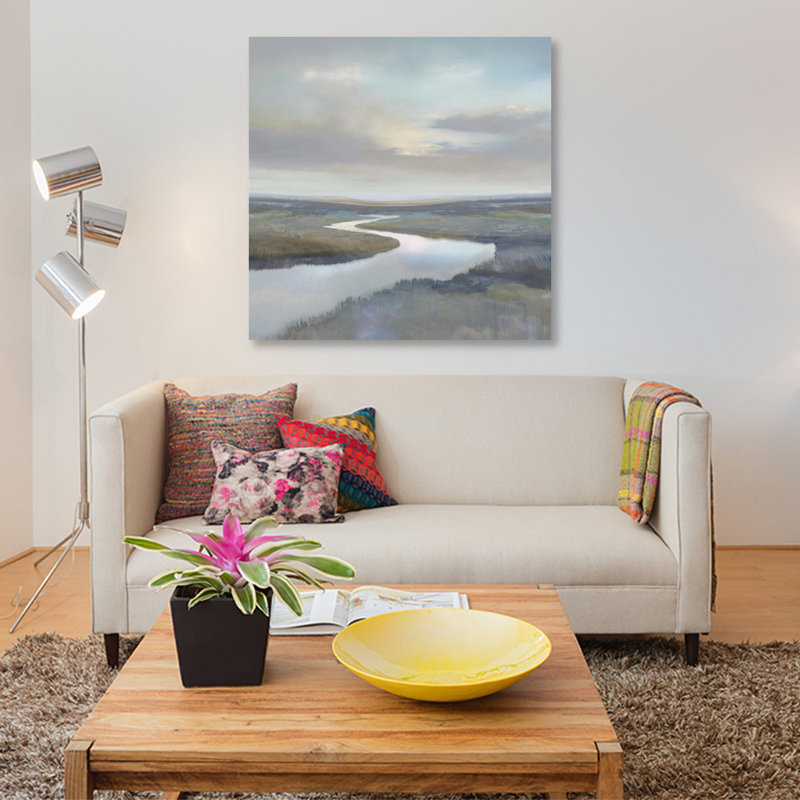 «Riverbend III», impression sur toile, H 12 po x l 12 po x P 0,75 po, Papier d'art encadré noir, Pas de tapis