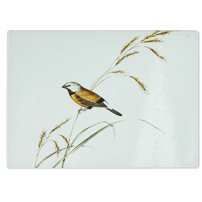 Tempered Glass Banded Grass Finch Chopping Board, 39 cm W x 28.5 cm L