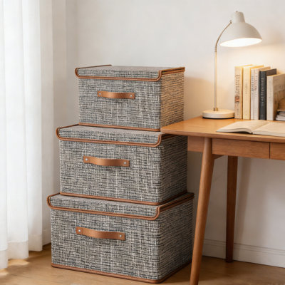 3Pack Large Storage Bins Set,Storage Baskets Pack of 3 Foldable Storage Boxes Cubes with Lids, Fabric Storage Bin Organizer Collapsible Box Containers