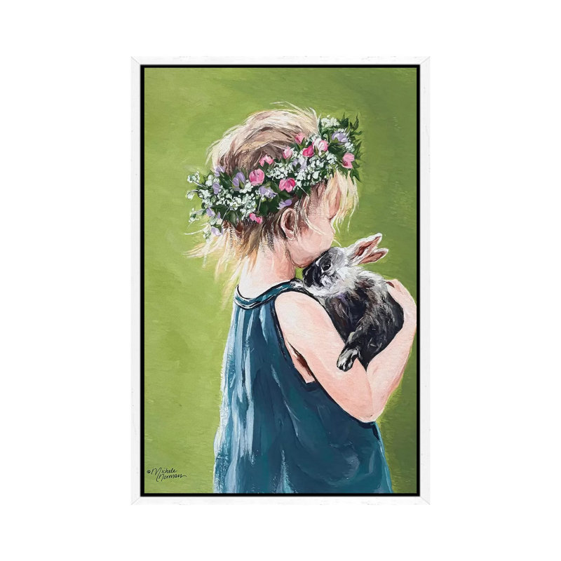 Girl With Bunny by Michele Norman - Print on Canvas, 101.6 cm H x 66.04 cm W, White Framed