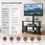 Meuble télé noir pivotant avec support réglable et tablettes en verre à 3 niveaux