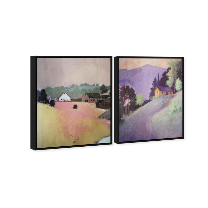 Hill Town Set Set by Oliver Gal, 17"H x 21"W, Black Floater Frame