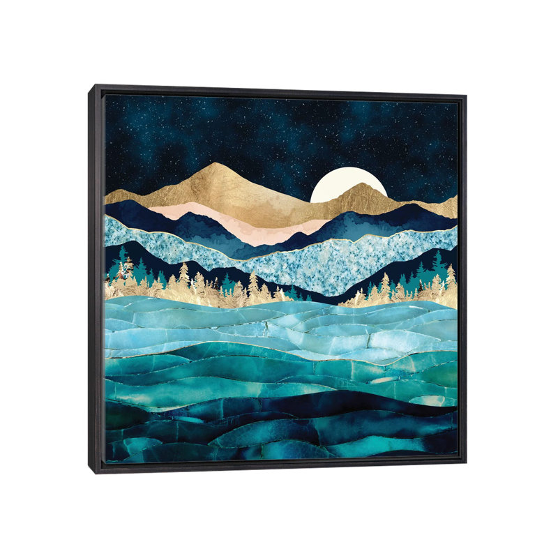 Midnight Ocean - impression d'art graphique, 37" H x 37" W x 1.5" D, Aucun mat, Toile avec cadre noir patiné