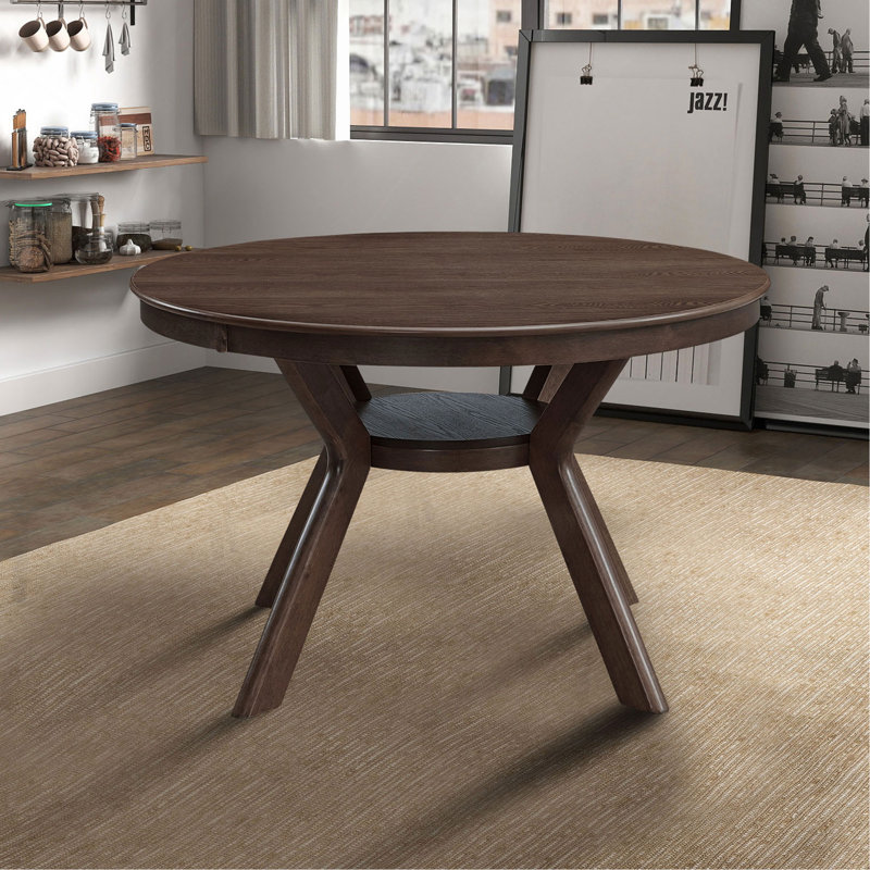 47.24''Round Rubber Wood Dining Table For 4-6 With Wooden Trestle Pedestal Base, Modern Kitchen Wooden Table Dinner Table For Dining Room, Living Room