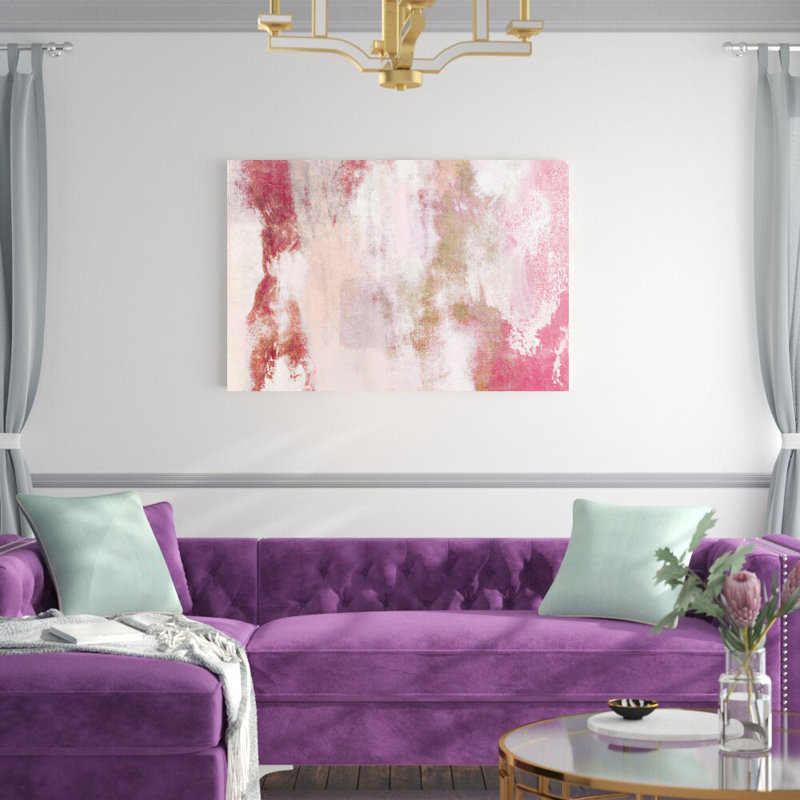 Rose et or abstrait - peinture sur toile tendue, H 32 po x l 48 po, Imprimé avec cadre noir, Non