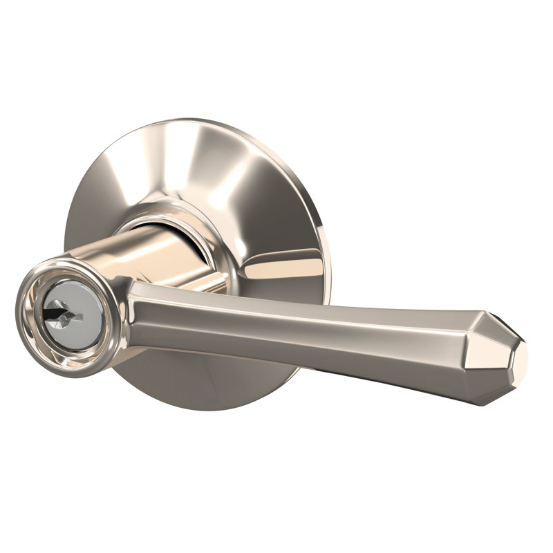 Dempsey Keyed Entry Lever with Plymouth Trim, Yes, Polished Nickel, Keyed Alike