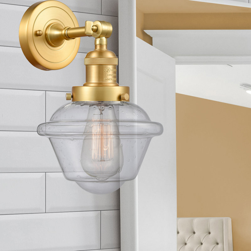 Gaspard Dimmable Bath Sconce, Antique Brass, 6 Watt Vinage LED Bulb, Seedy