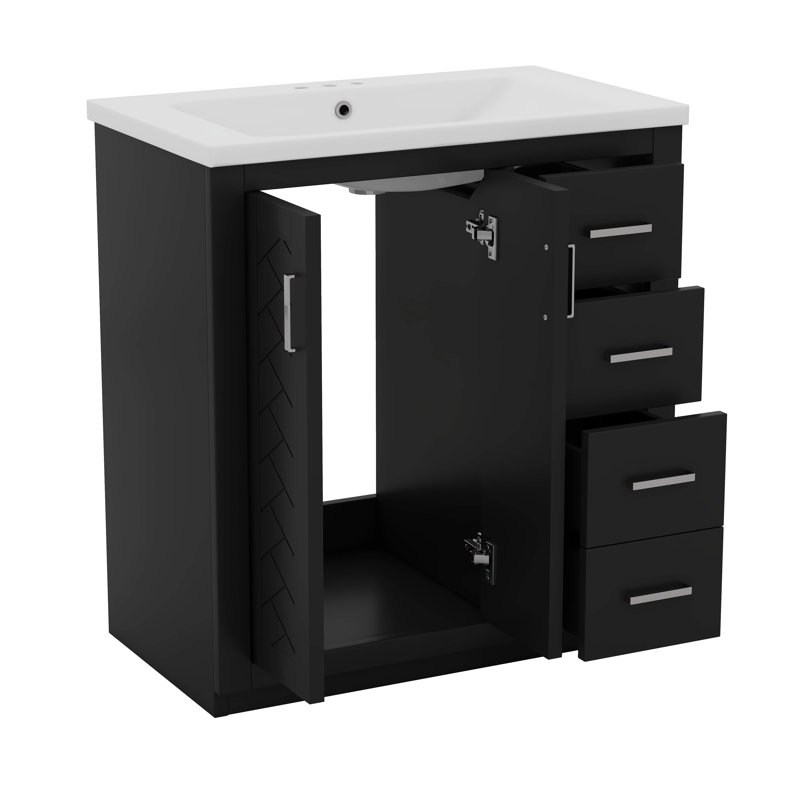 Ensemble de meuble-lavabo autoportant 36 po avec 3 tiroirs en céramique 36 po, Noir