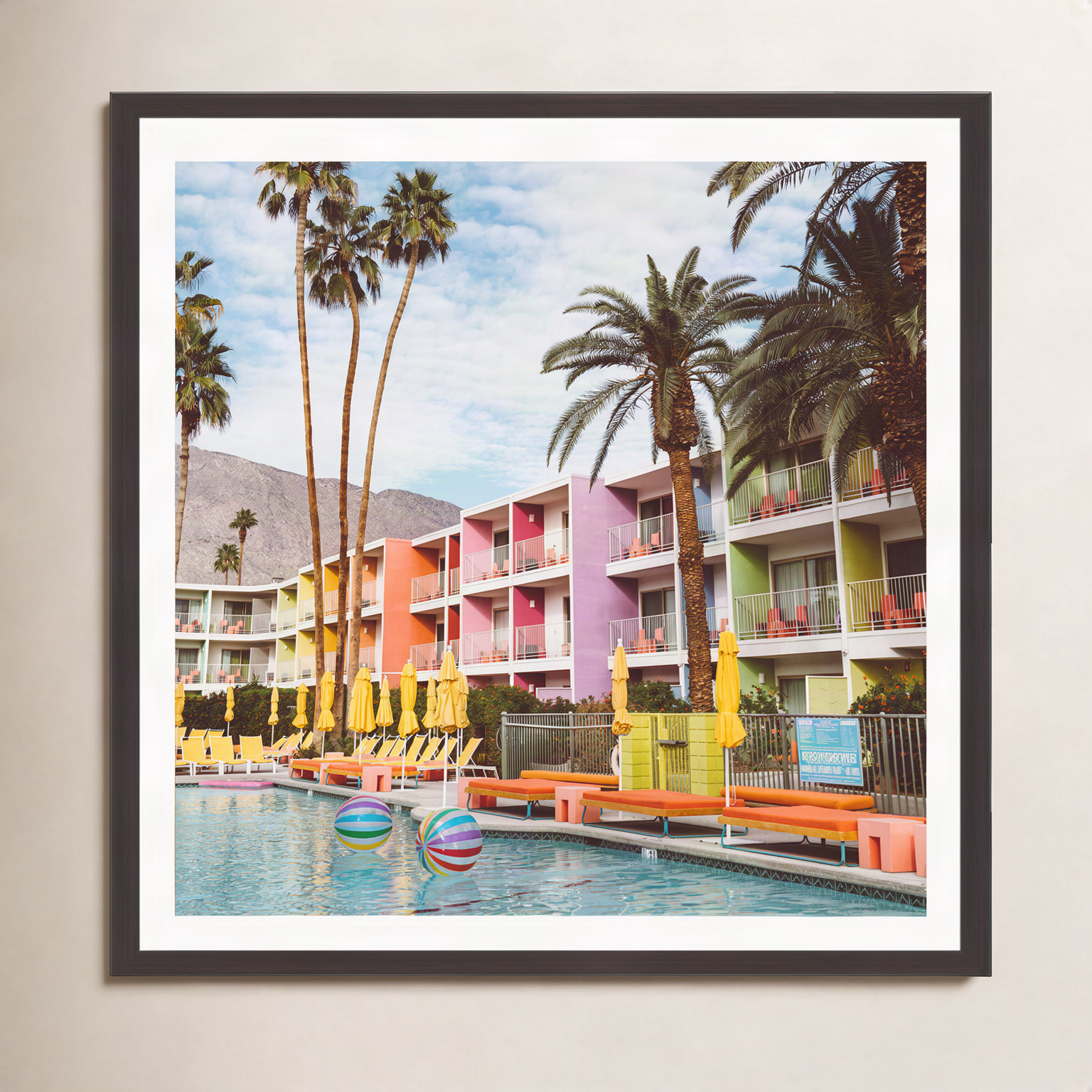 Tulle "Palm Springs Pool Day VII" Print, 36" H x 36" W x 2" D, Espresso Floater Framed, No