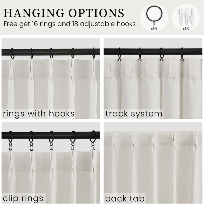 Pinch Pleated Curtains,Semi-Sheer Drapes Back Tab Pinch Pleat Curtain with Hooks+Rings, Ivory Beige, 40" W x 108" L
