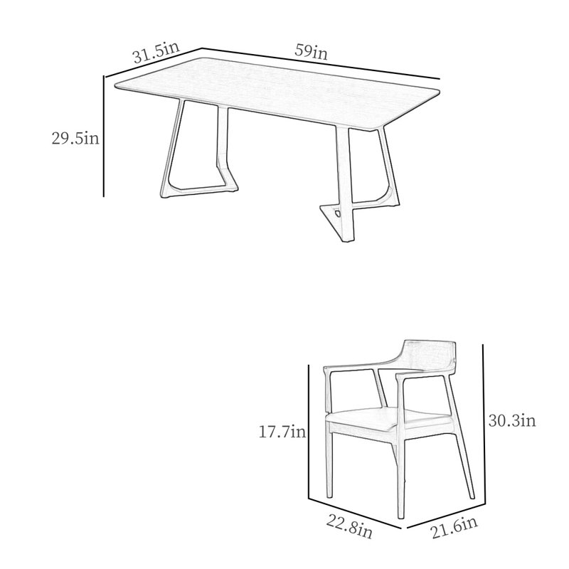 Simple Retro Solid Wood Dining Table Sets, 29.5"H x 59"L x 31.5"W