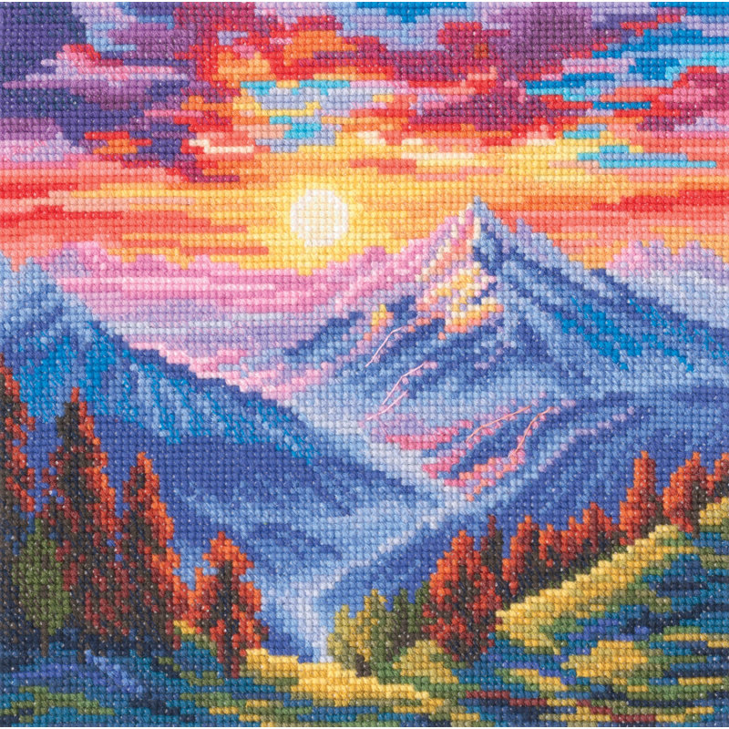 Trousse de broderie au point de croix comptée « Couleur du soleil couchant sur la montagne » par RTO M1027