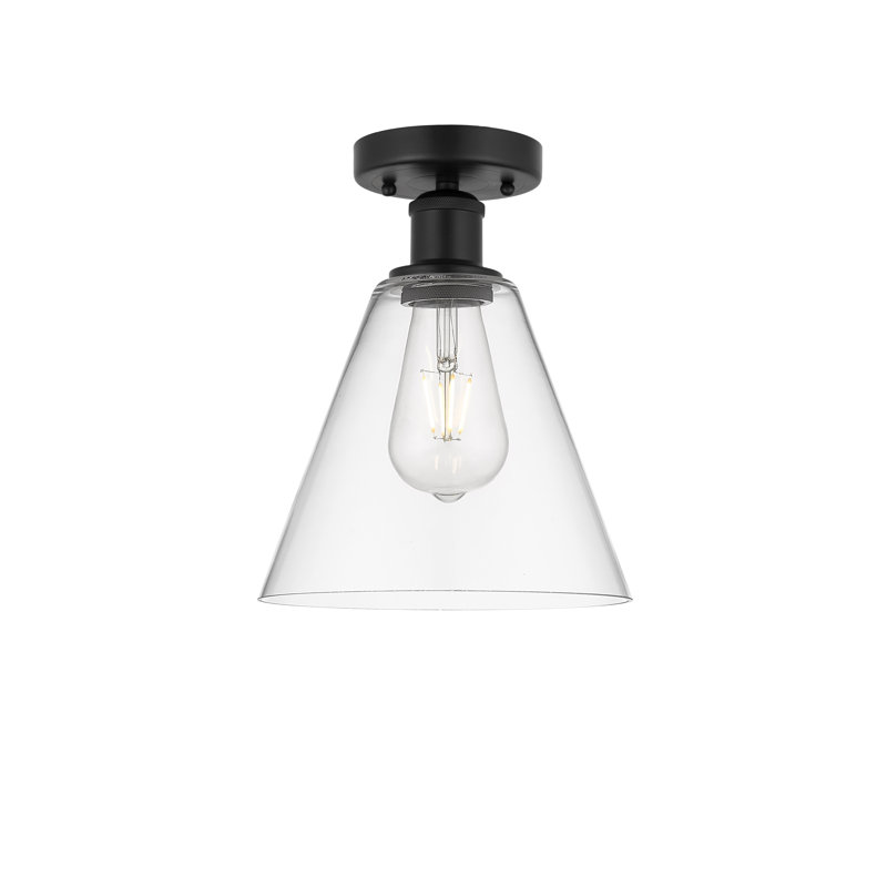 Yohannes Glass Semi Flush Mount, Matte Black, 10.13" H x 8" W x 8" D, Clear