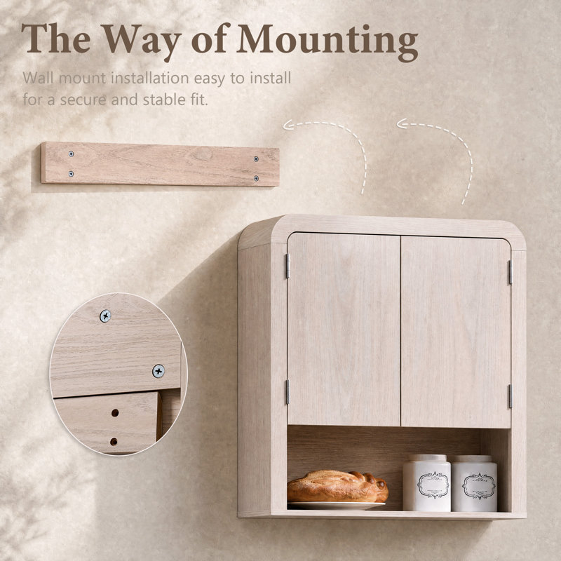 Armoire de salle de bain moderne incurvée de 24 po avec deux portes et une tablette ouverte, Cream
