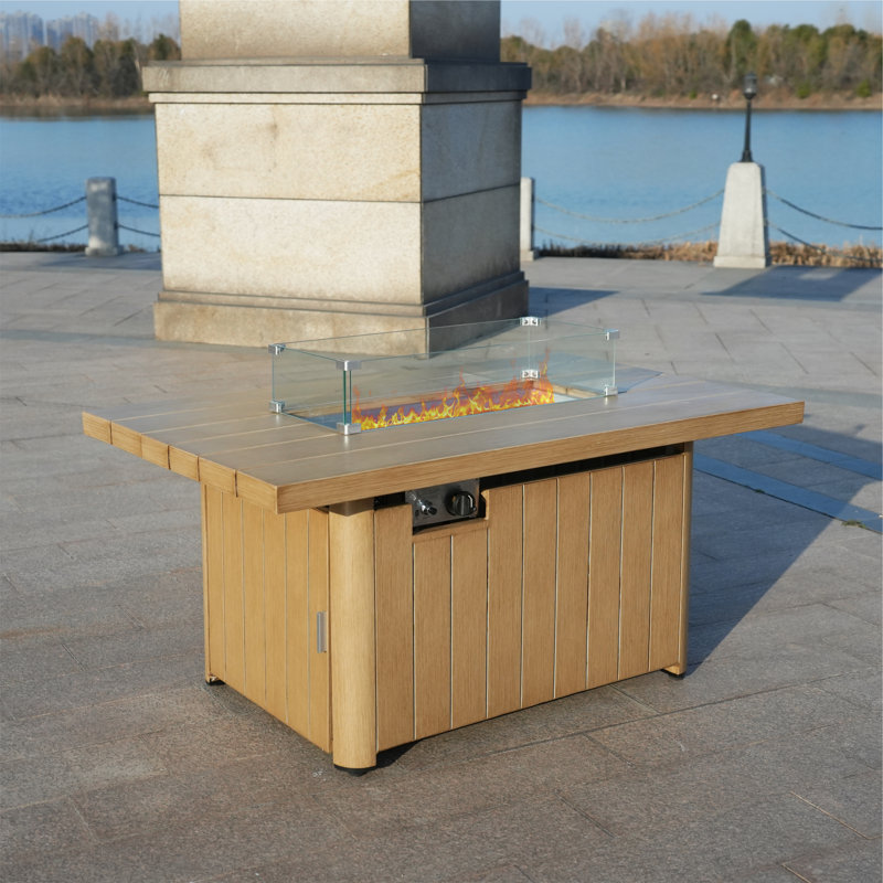 Lois Rectangle Aluminum Propane Fire Pit, Teak