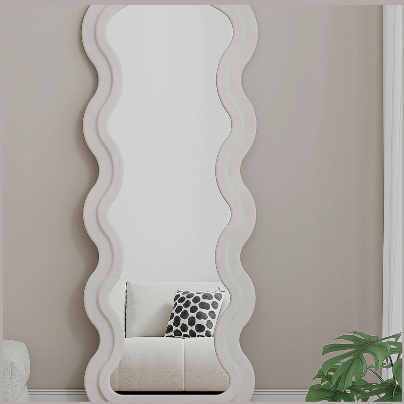 Flannel Full Length Wave white Floor Mirror with Stand for Bedroom living room Hanging or Against The Wall, Cream White