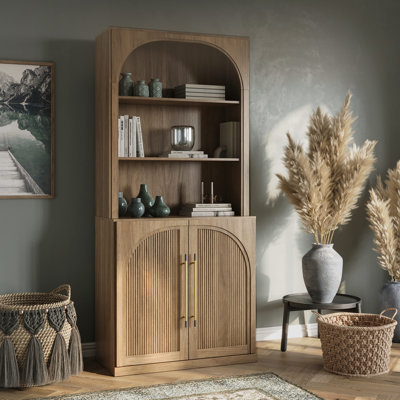 Buffet haut 72 po avec tablettes à 3 niveaux, brun clair
