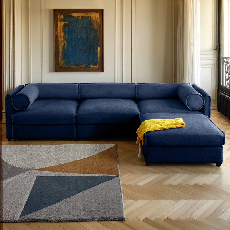 Élégant canapé en chenille de L 109 po avec siège de rangement et repose-pieds (3 places), Bleu