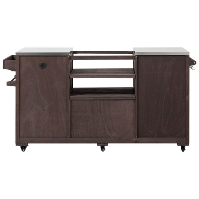 Îlot de cuisine extérieur K&K de 66,5 po pour les grands œufs verts, chariot de barbecue en bois massif pour barbecue avec plateau en acier inoxydable, tiroir, compatible avec un grand œuf vert, Kamado Joe