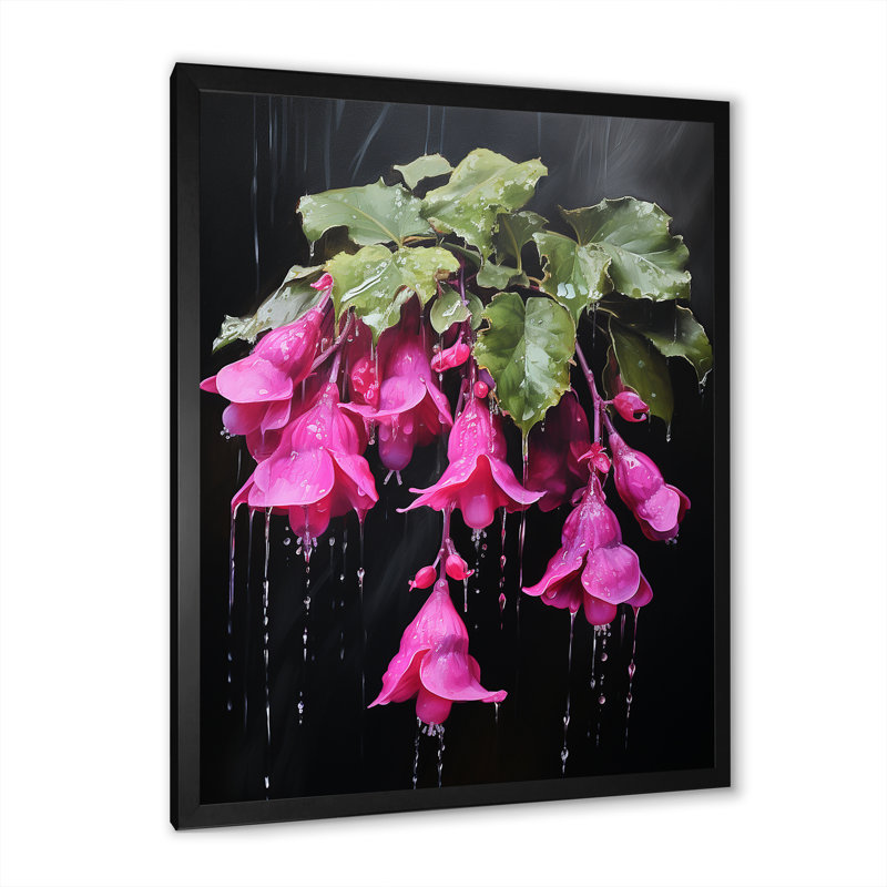 Colibri rose fuchsia II - art mural fuchsia, Cadre simple noir, H 32 po x l 16 po x P 1 po