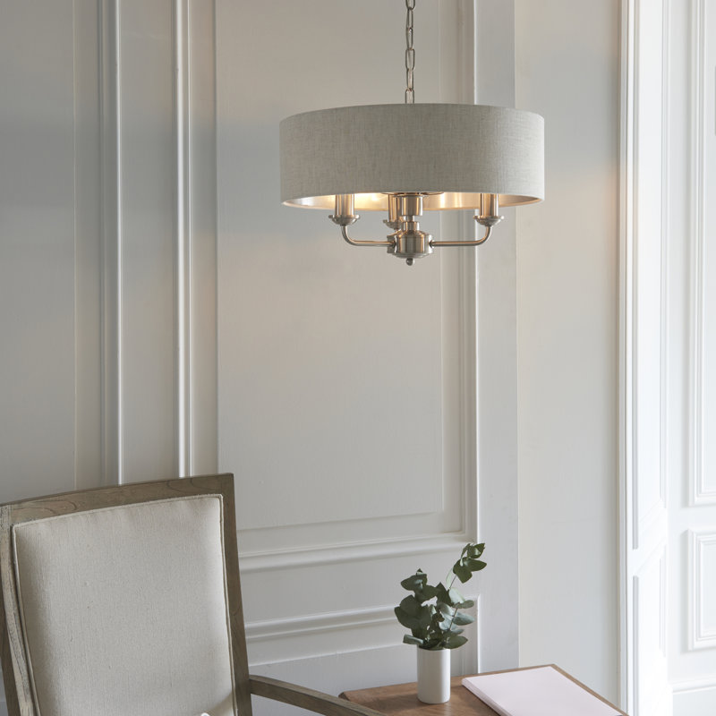 Landover 3 - Light Drum Chandelier, Brushed Chrome, Natural
