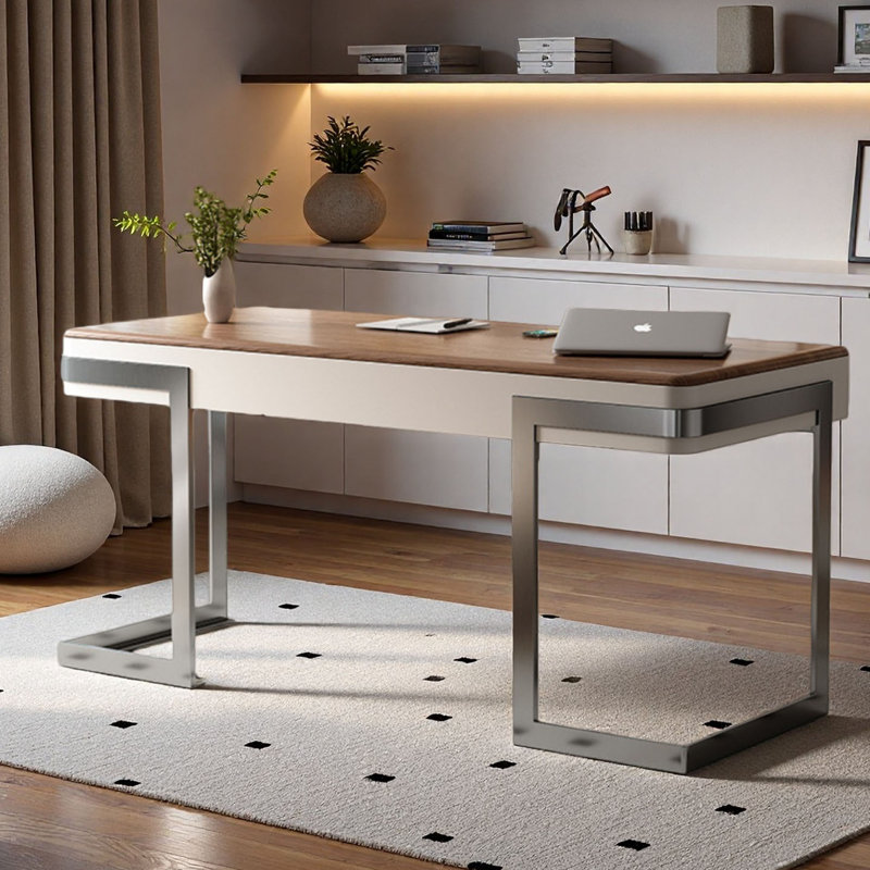 Bureau en noyer d'inspiration rétro, H 29,5 po x l 63 po x P 23,6 po
