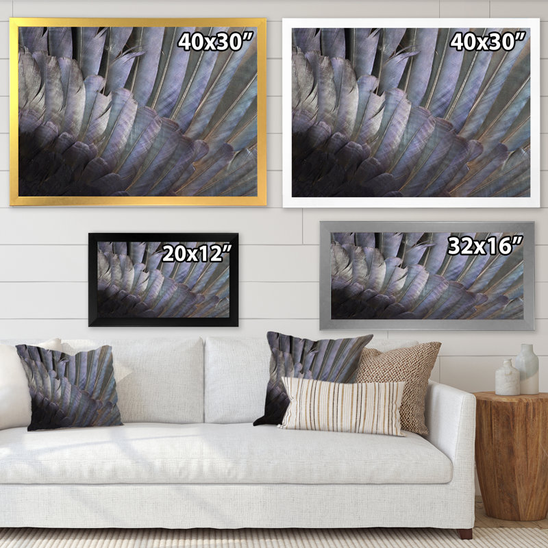 Plumes noires et blanches - Photographie sur toile, H 13,5 po x l 21,5 po x P 1 po, Cadre noir