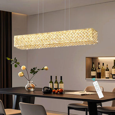 Glam Rectangular Dimmable Led Crystal Chandelier