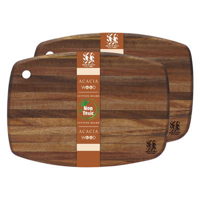 NEW M WAY PREMIUM Compact Acacia Oval Cutting Board - 14mm Edge Grain Serving Platter (14x10 in) - Lightweight 1.5 lb Prep Board with Hanging Hole, Ideal for Home Kitchen (Set of 2)
