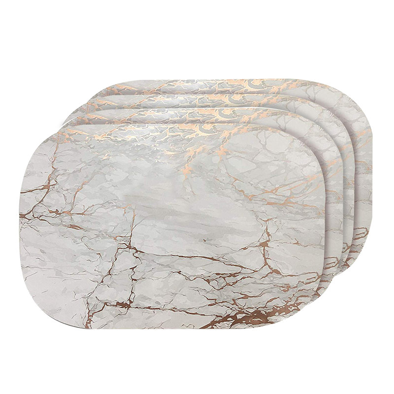 Placemats Dining Table Mat Table Decor Washable Non Slip Marble Oval 12 X 18, Rose Gold