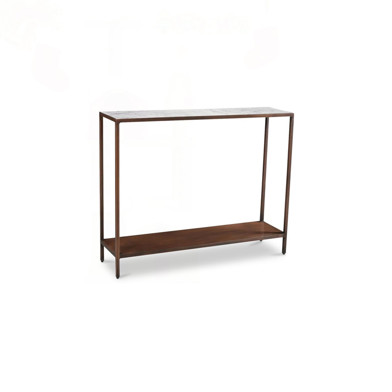 Solid White Marble Top Console Table with Antique Copper Iron Frame